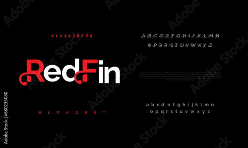 Redfin creative modern urban alphabet font. Digital abstract moslem, futuristic, fashion, sport, minimal technology typography. Simple numeric vector illustration