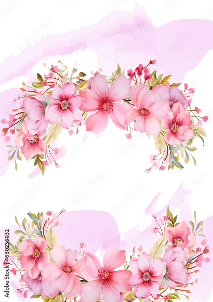 Pink modern wreath background invitation frame with flora and flower Pink modern wreath background invitation frame with flora and flower