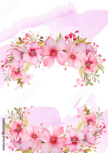 Pink modern wreath background invitation frame with flora and flower © SyahCreation