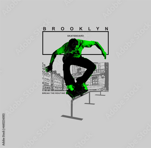 Skateboarding,NYC,Brooklyn Skate park typography, tee shirt graphics, vectors.