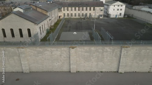 The outer wall and exercise yard of a decommissioned prison