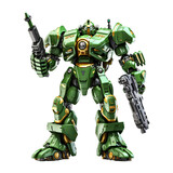 Green warrior robot on transparent background PNG. Future robot war concept.