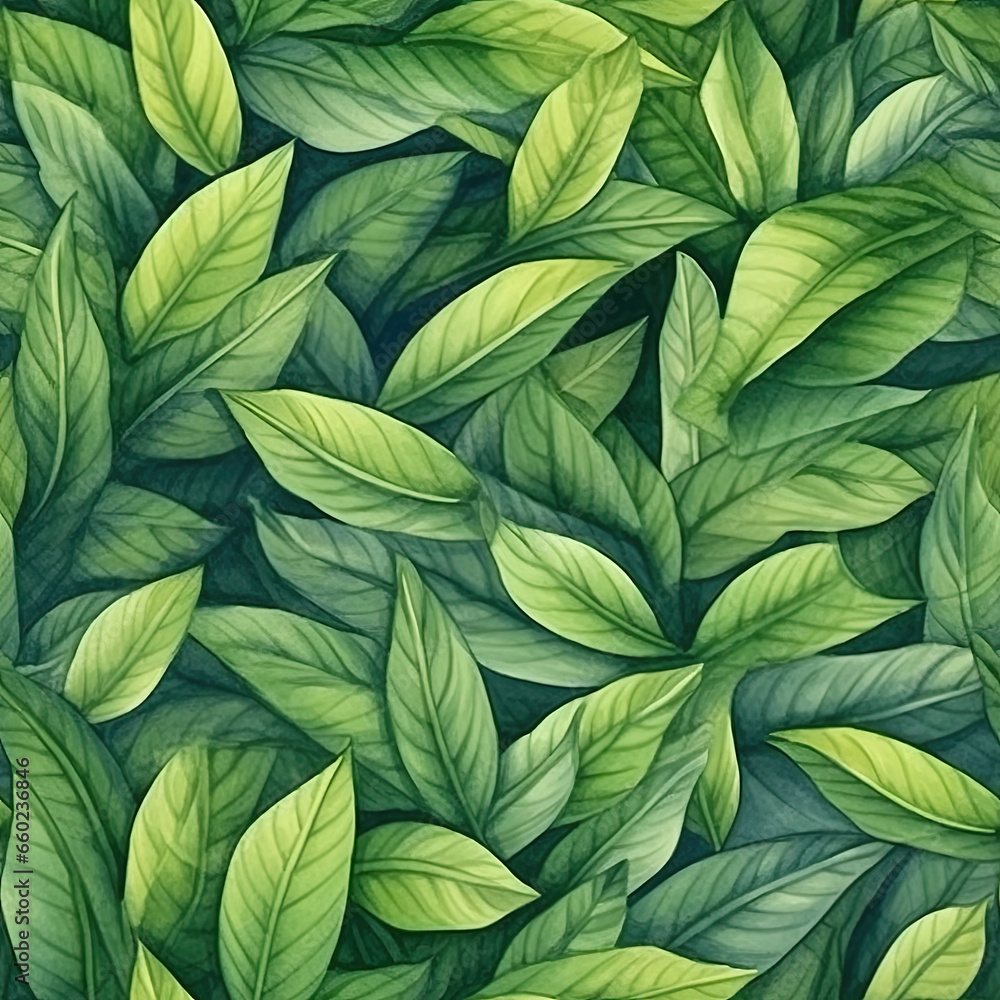 watercolor seamless of green leaves, seamless background