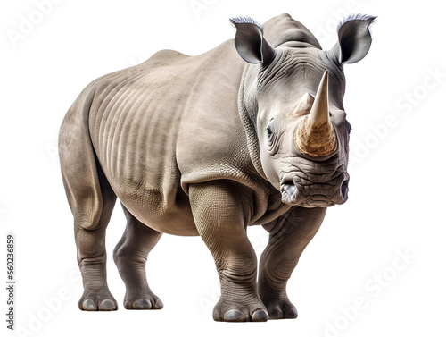 Realistic image of a rhino on transparent background PNG. Wild life concept in safari.