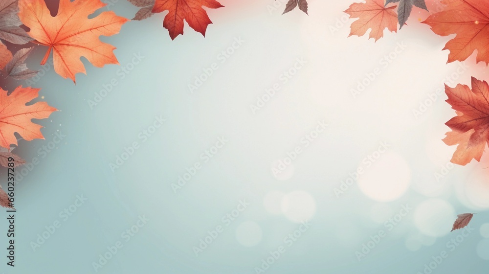 space for text on soft pastel background surrounded by autumn maple leaves, background image, AI generated space for text on soft pastel background surrounded by autumn maple leaves, background image, AI generated