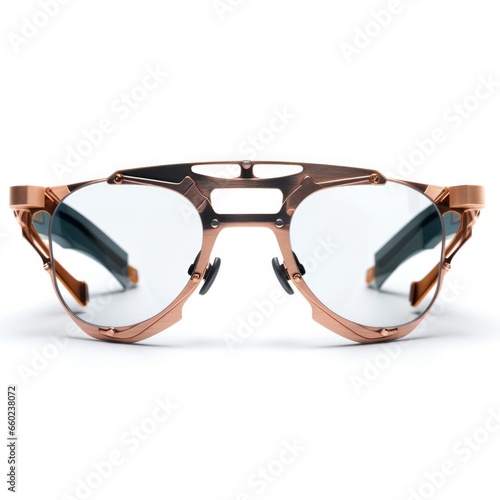 Copper futuristic glasses, modern fashion isolated.