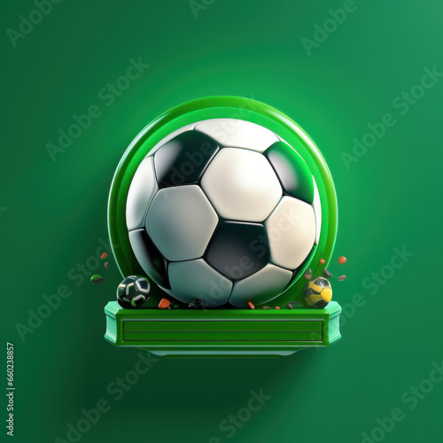 Soccer ball championship icon on green background. Football button in application, gambling, sports betting.