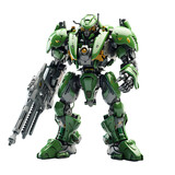 Green warrior robot on transparent background PNG. Future robot war concept.