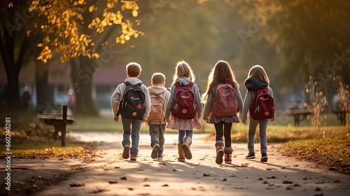A group of little children walked together in friendship. First day of school On the first day of school opening photo