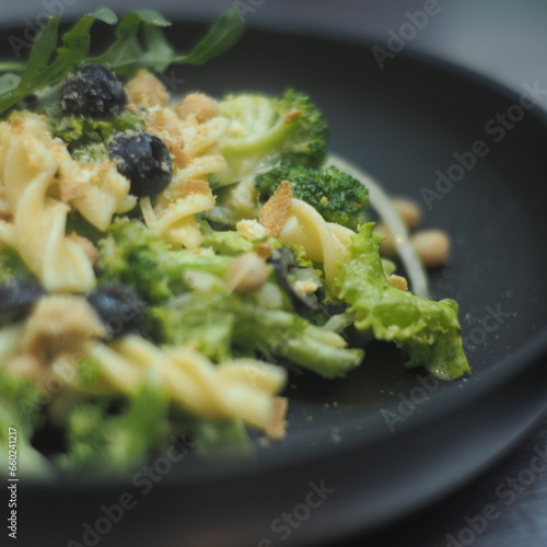 Vegan Fusilli Pasta with Fresh Vegetables and Olives