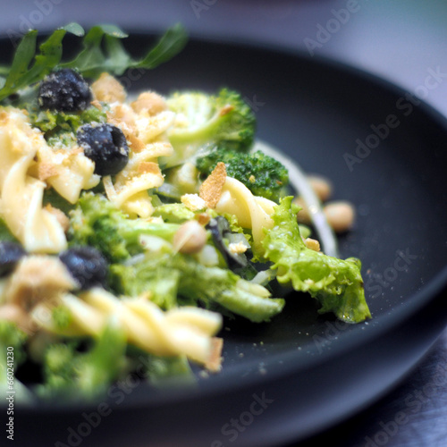 Vegan Fusilli Pasta with Fresh Vegetables and Olives