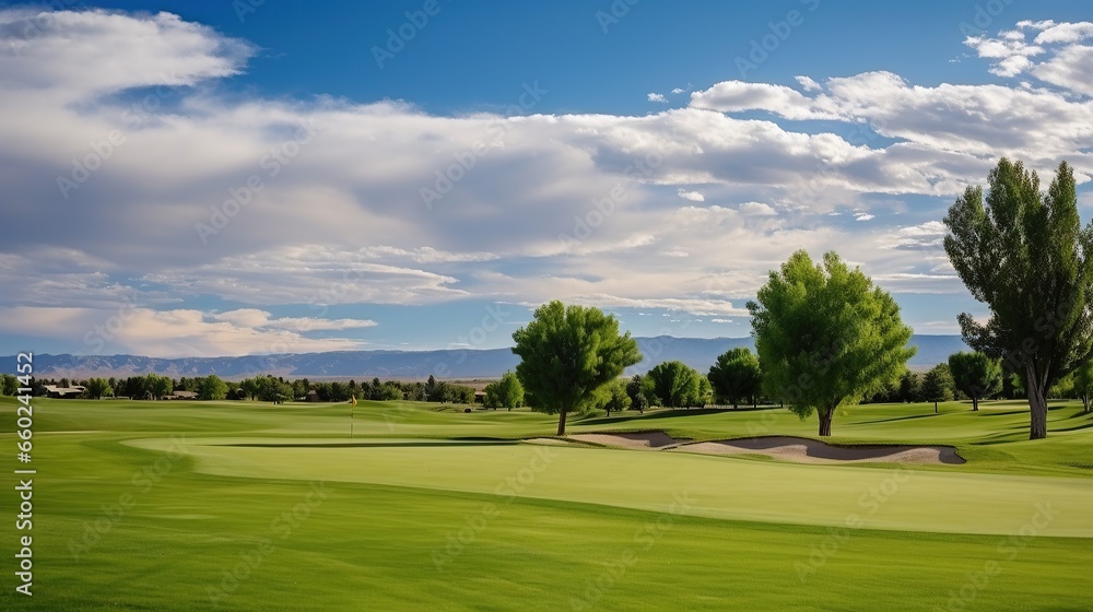 green golf course, clear weather views