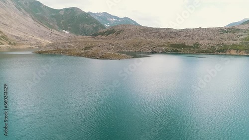 Aerial flight over the mountains of Lulusar Lake Naran valley.Lulusar is a lake near the Naran Valley in the Khyber Pakhtunkhwa province of Pakistan photo