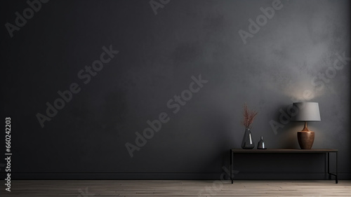 dark room with minimal furniture empty empty wall mockup.