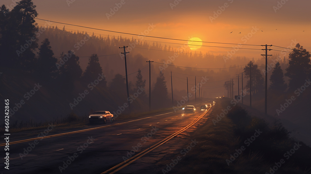 road in the morning