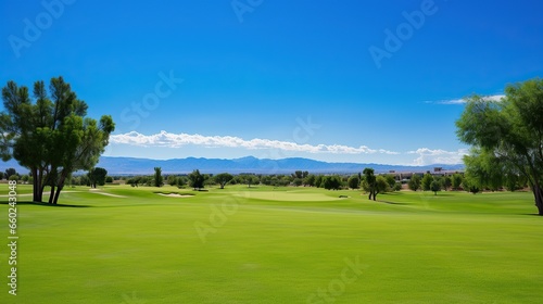 green golf course, clear weather views