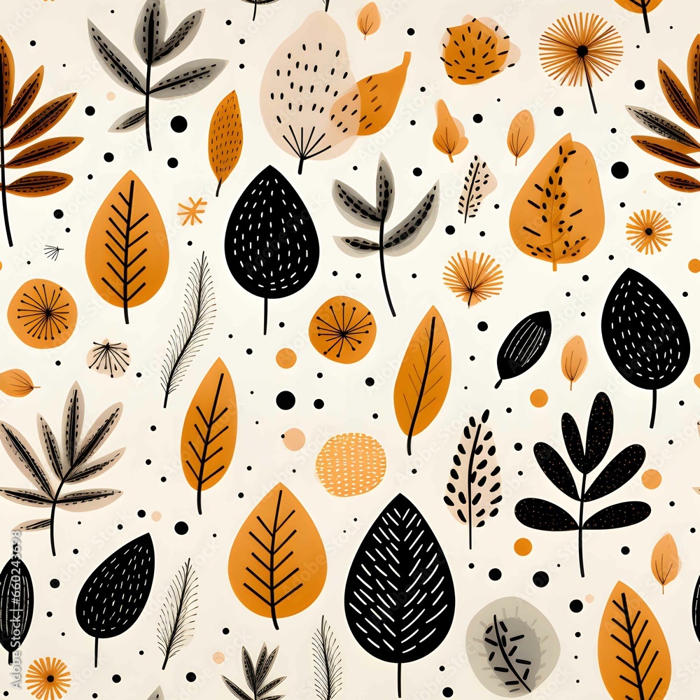seamless pattern of leaves and branches.