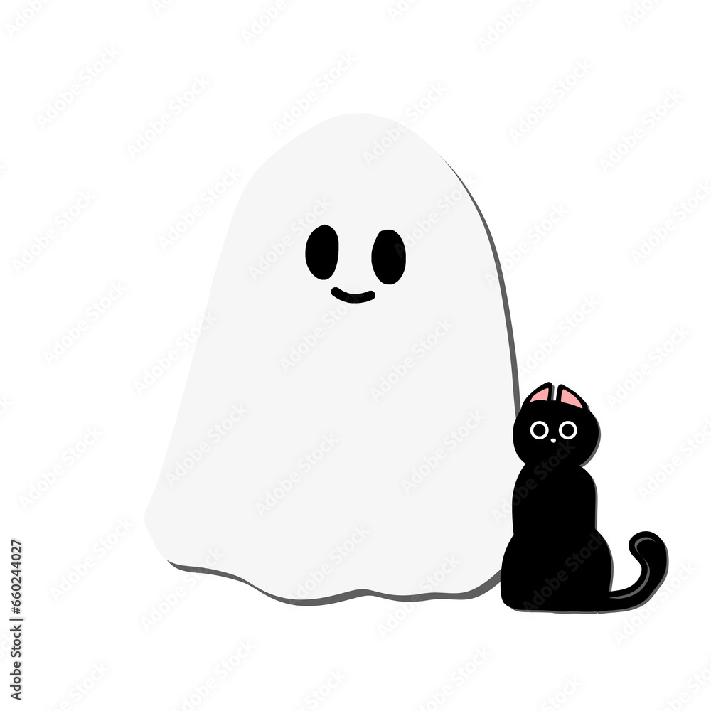 Obraz premium cartoon ghost with black cat illustration
