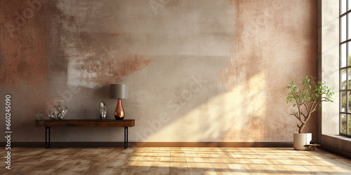 Abstract empty room with wooden floor and concrete wall 3d rendering