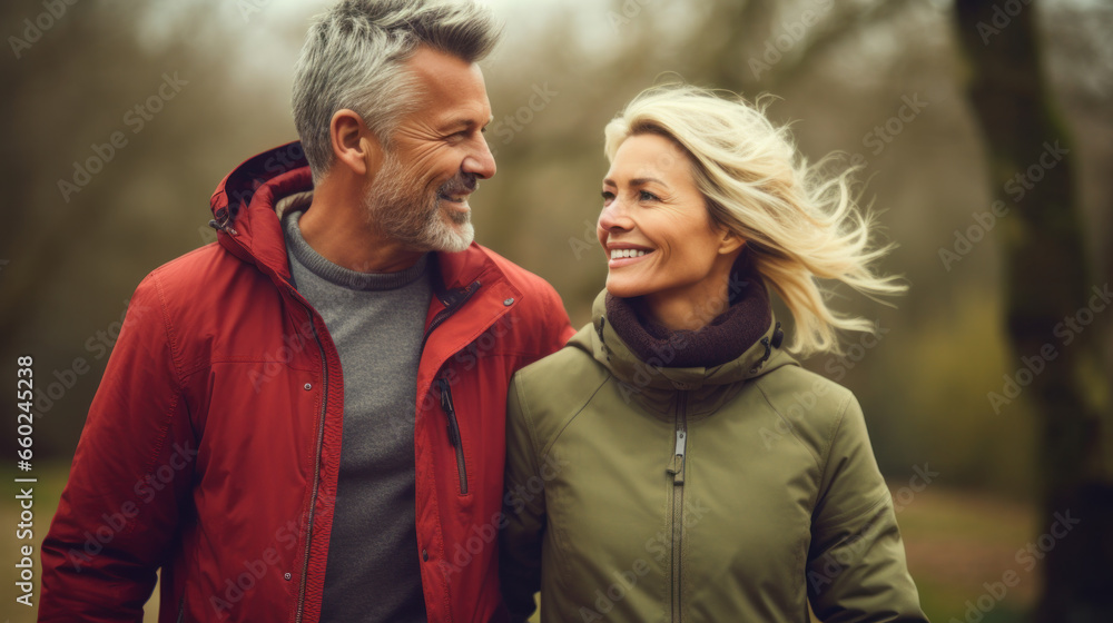 Fototapeta premium Happy senior couple in autumn park