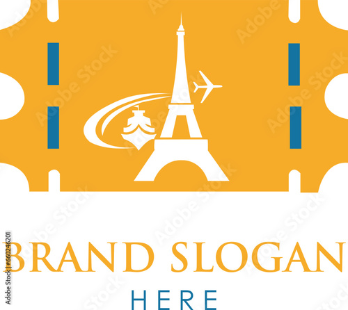 French ticket logo for holiday travel. Suitable European travel logo.