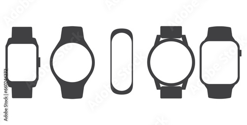 Smart watch vector icon set. Smartwatch symbol collection. Clock icons. Wristband or Wristwatch.  Smart watch icon in flat style. Smartwatch design symbol for apps and websites. photo