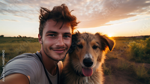 Man taking selfie with dog Generative aI © Dusica