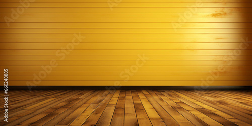 Abstract empty room with wooden floor and yellow wall 3d rendering