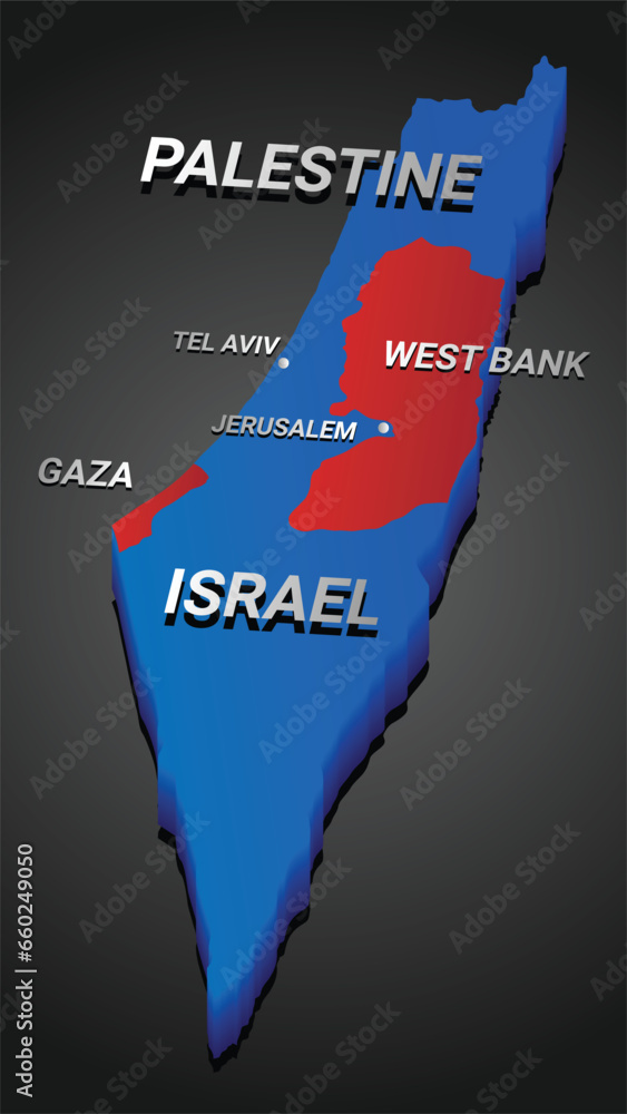 Israel map. Palestine map. borders, cities, Tel aviv, Gaza, West bank ...