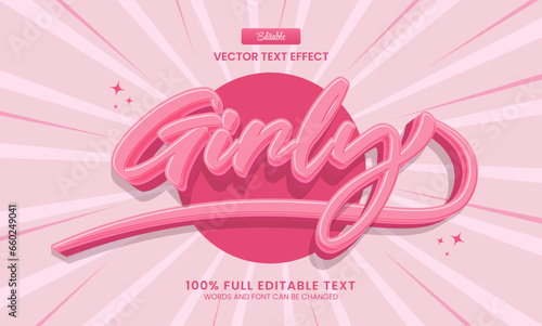 Design editable text effect, Girly 3d text vector illustration