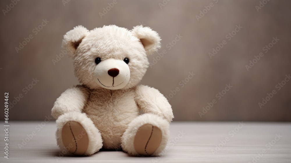 White toy bear on brown background White toy bear on brown background