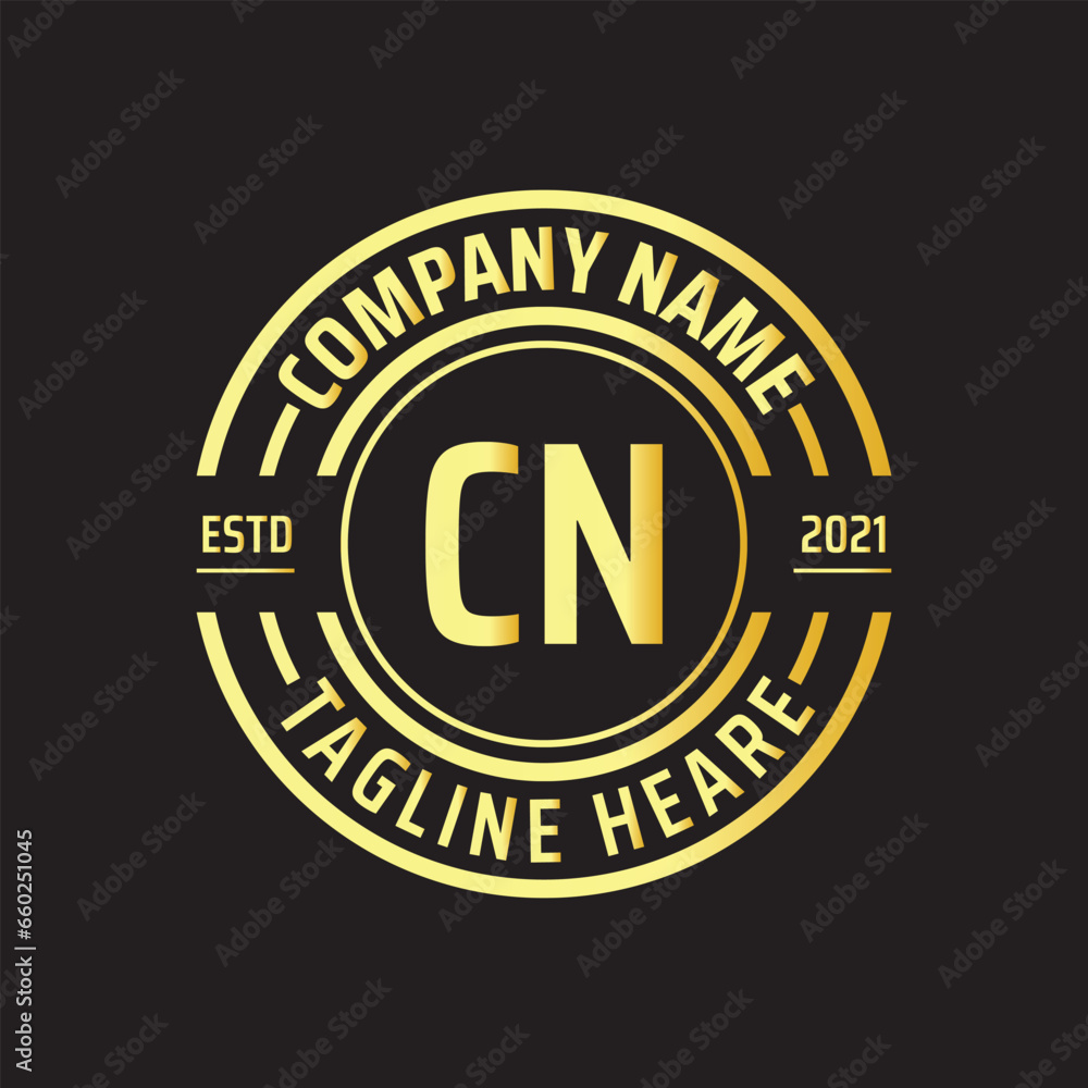 Professional simple Letter CN Circle Luxury Gold Color Vector Logo Template