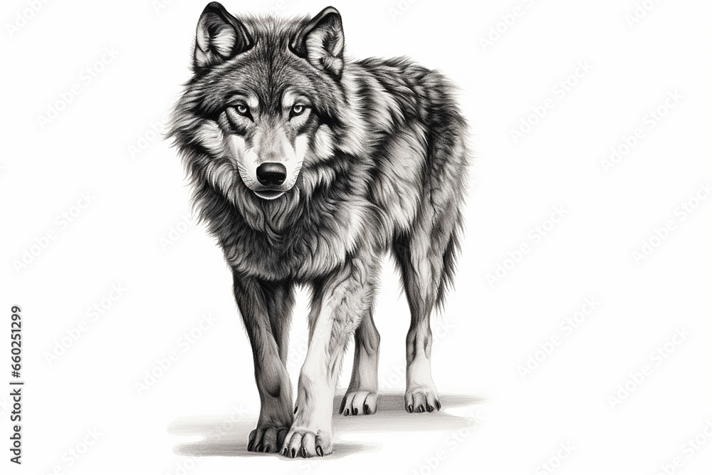 Fototapeta premium Hand Drawn Wolf Isolated on White background 