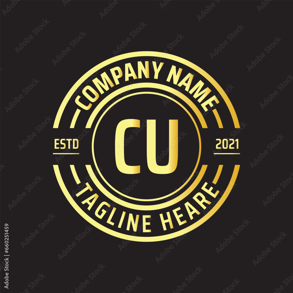 Professional simple Letter CU Circle Luxury Gold Color Vector Logo Template