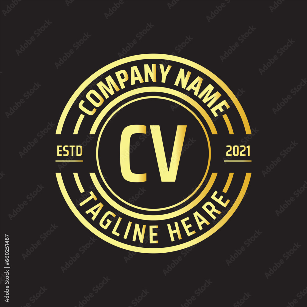 Professional simple Letter CV Circle Luxury Gold Color Vector Logo Template