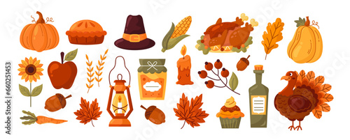 Thanksgiving essentials illustration. Set of thanksgiving illustration. Thanksgiving illustration