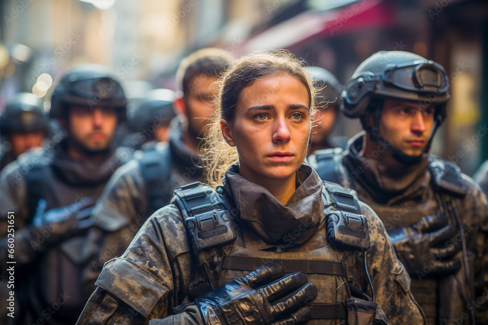 Fototapeta premium A soldier grieving on the battlefield Generative AI