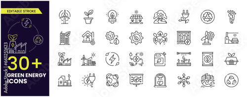 Green Energy/City Stroke Editable Icons Vector illustration in the modern thin line style of eco-related: CO2 neutral, zero waste, use car, green energy, air and water quality. Stroke icon Collection