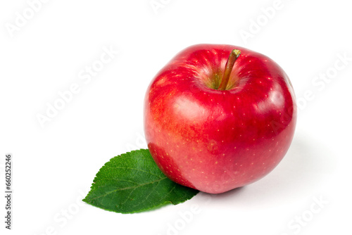 Red apple on a white background. An apple of the Kandil Sinap variety. Natural organic apple close-up.