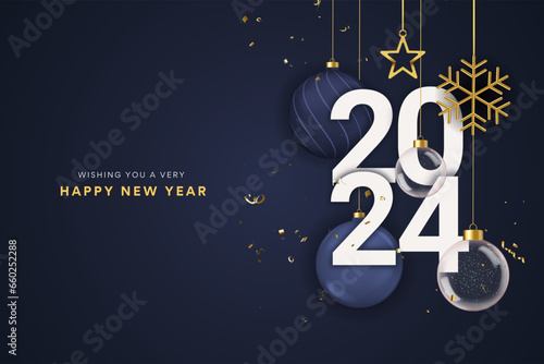 Happy new year 2024 background. Holiday greeting card design. Vector illustration.