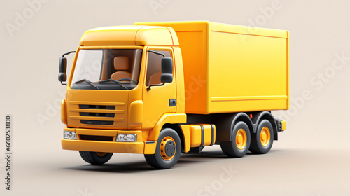 Yellow truck axlemap, online shopping and logistics concept 3D rendering