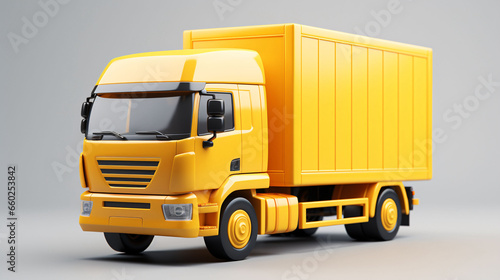 Yellow truck axlemap, online shopping and logistics concept 3D rendering