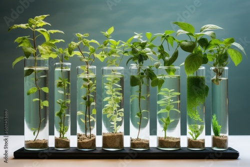 Genetically modified plants. Plant seedlings growing inside of test tubes