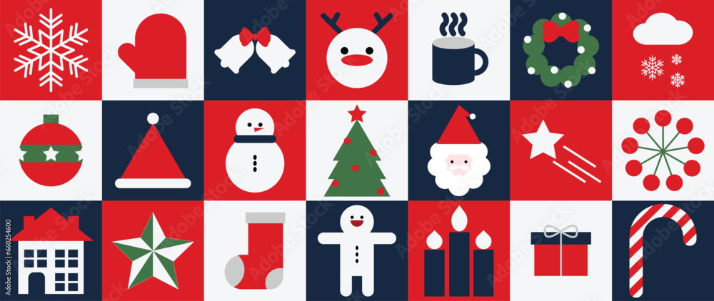 Merry Christmas and happy new year pattern background vector. Decorative element of snowflake, snowman, santa, tree, gift. Design for banner, card, cover, poster, advertising.wallpaper, packaging. Merry Christmas and happy new year pattern background vector. Decorative element of snowflake, snowman, santa, tree, gift. Design for banner, card, cover, poster, advertising.wallpaper, packaging.