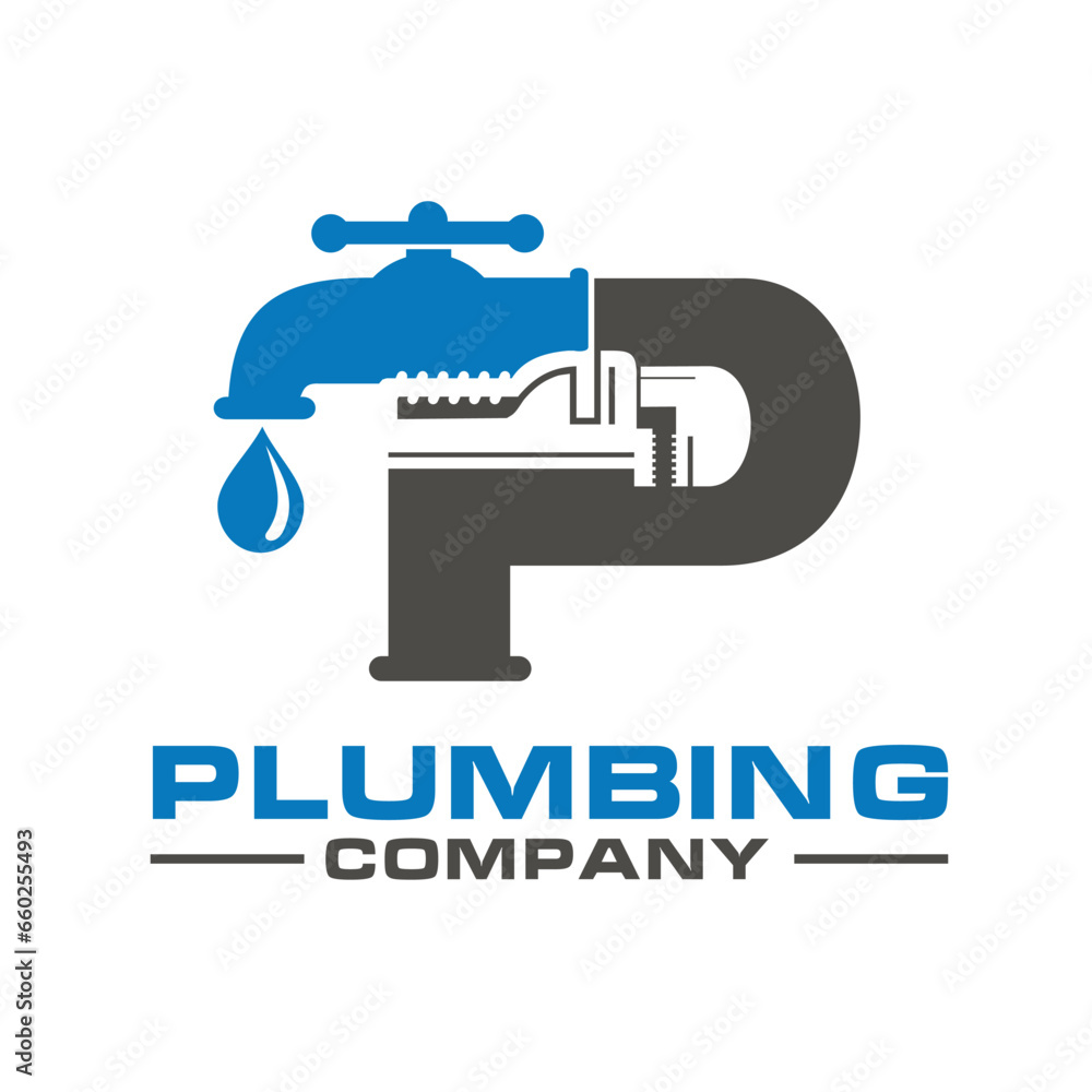 letter P with water faucet plumbing. letter P with water faucet plumbing.