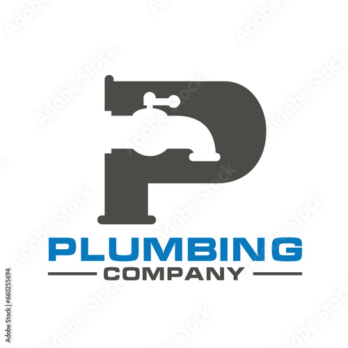 letter P with water faucet plumbing.