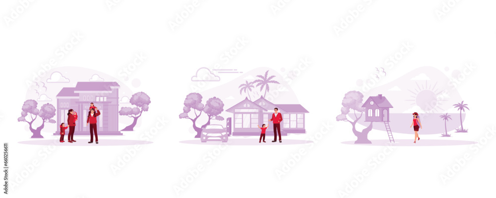 Eco House concept. The house uses solar panels. Charge the electric car at the charging station. Set Trend Modern vector flat illustration Eco House concept. The house uses solar panels. Charge the electric car at the charging station. Set Trend Modern vector flat illustration
