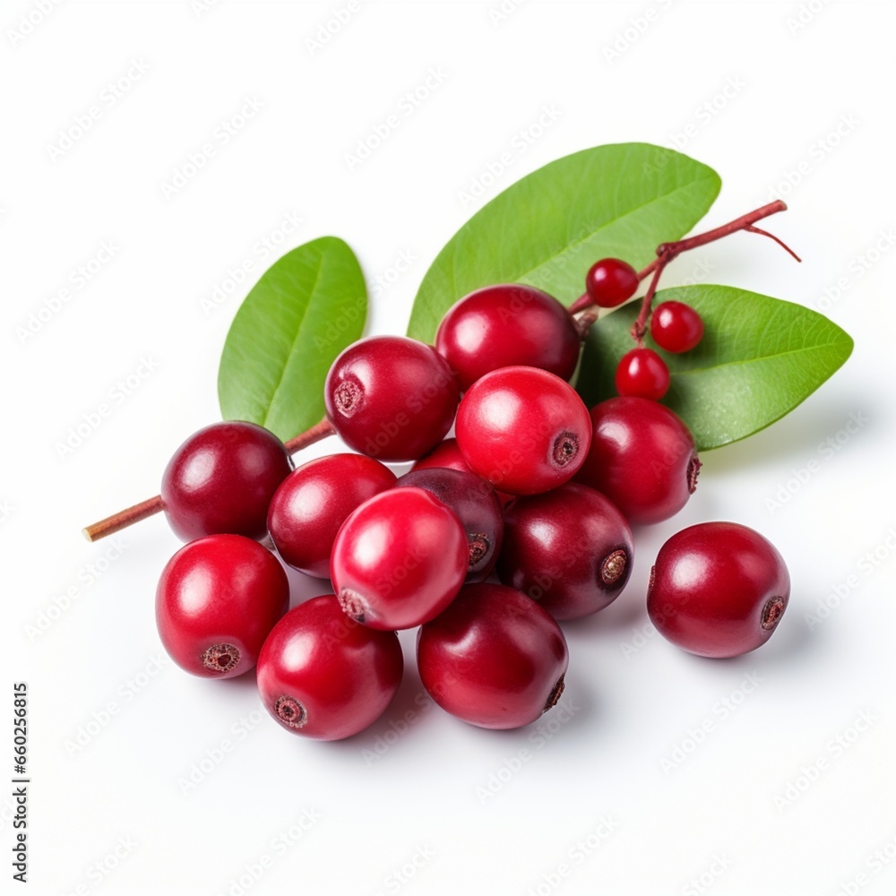 Obraz premium Ripe cranberries with leaves