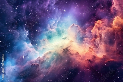 An image of purple colored star nebulae and the Milky Way as a background.