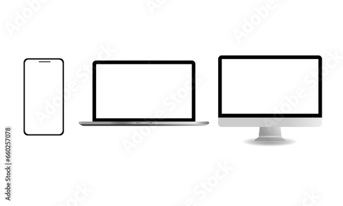 Laptop/ Desktop isolate blank screen display mockup, Pc vector